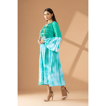 Finethreads by Hina & Nikhat Green Twilight Reverie Flared Dress