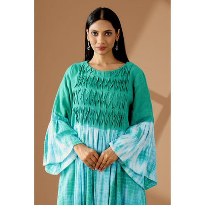 Finethreads by Hina & Nikhat Green Twilight Reverie Flared Dress
