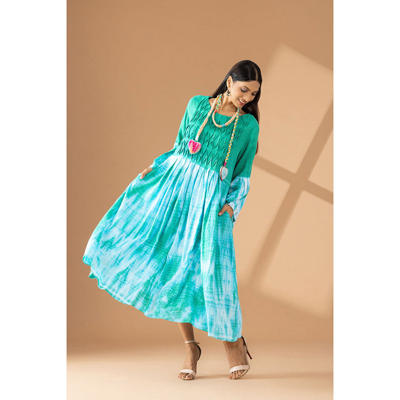 Finethreads by Hina & Nikhat Green Twilight Reverie Flared Dress