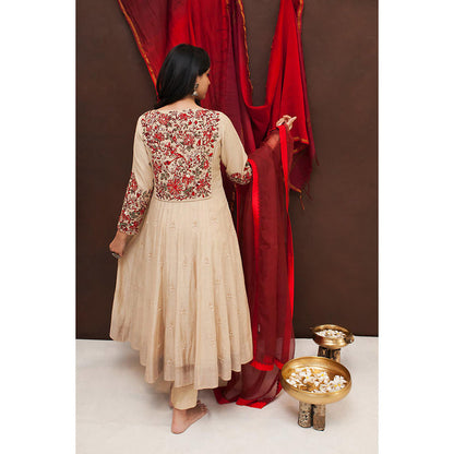 Finethreads by Hina & Nikhat Beige Gauhar Anarkali with Pant and Dupatta