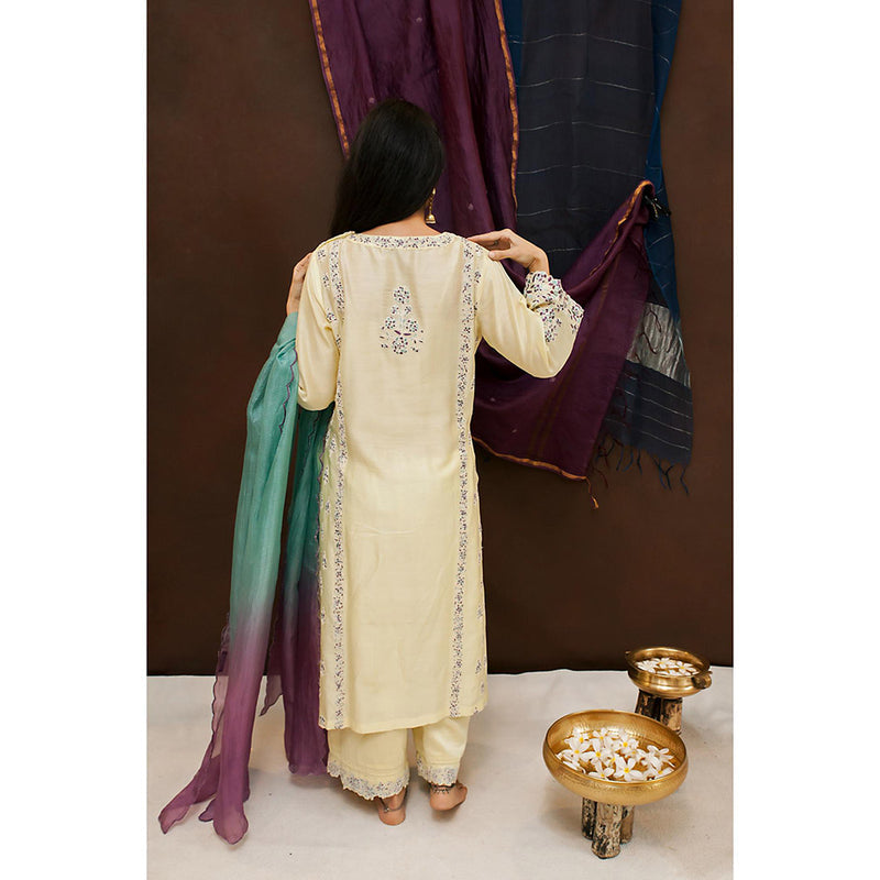 Finethreads by Hina & Nikhat Yellow Moghul Kurta with Slip, Palazzo and Dupatta
