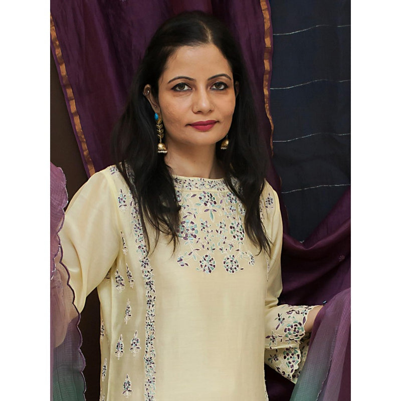 Finethreads by Hina & Nikhat Yellow Moghul Kurta with Slip, Palazzo and Dupatta