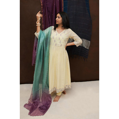 Finethreads by Hina & Nikhat Yellow Sara Anarkali with Slip, Churidar and Dupatta