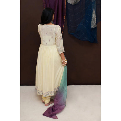 Finethreads by Hina & Nikhat Yellow Sara Anarkali with Slip, Churidar and Dupatta