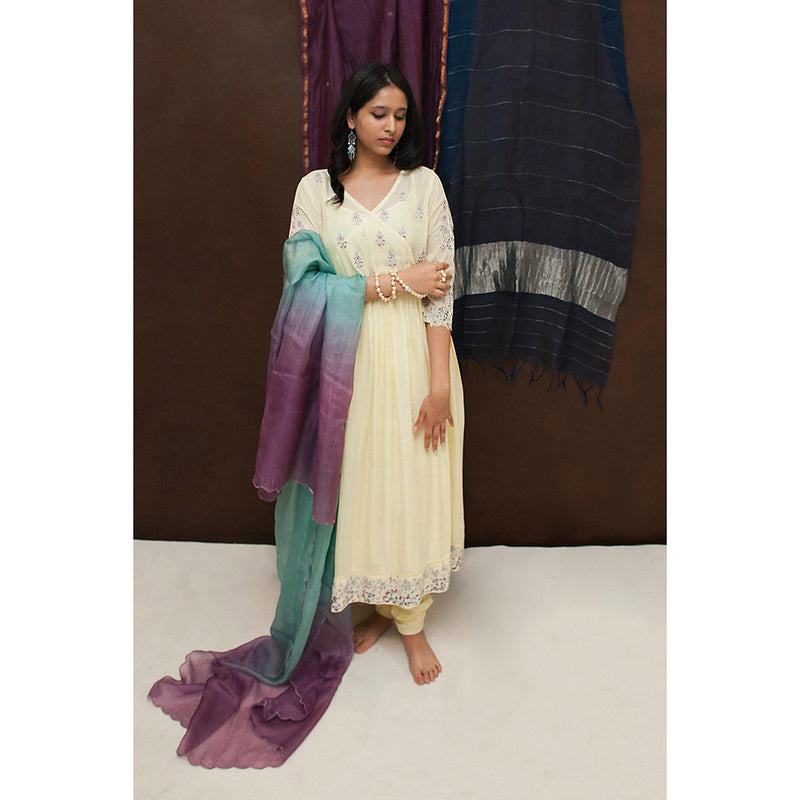 Finethreads by Hina & Nikhat Yellow Sara Anarkali with Slip, Churidar and Dupatta