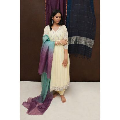 Finethreads by Hina & Nikhat Yellow Sara Anarkali with Slip, Churidar and Dupatta