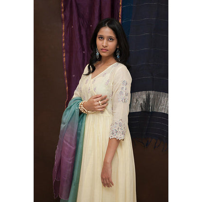 Finethreads by Hina & Nikhat Yellow Sara Anarkali with Slip, Churidar and Dupatta