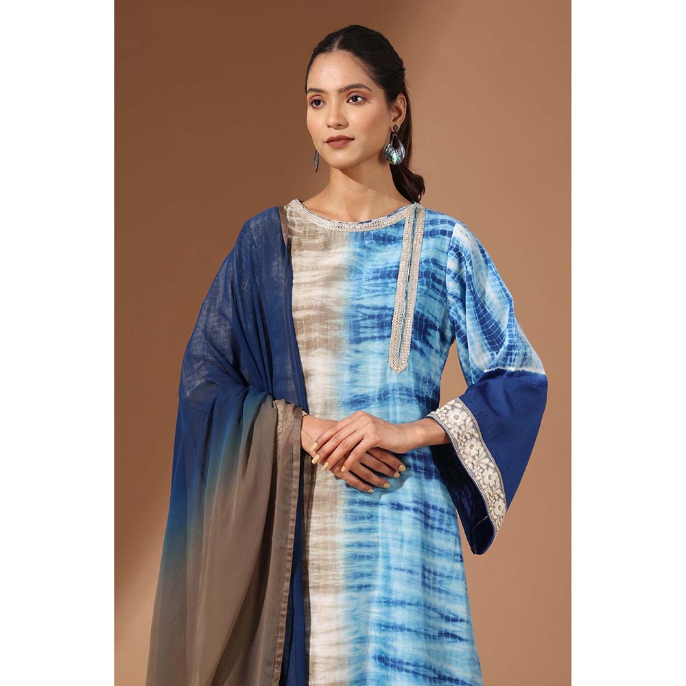 Finethreads by Hina & Nikhat Womens Tie & Dye Multi-Color Kurta with Pant and Dupatta