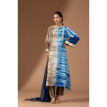 Finethreads by Hina & Nikhat Womens Tie & Dye Multi-Color Kurta with Pant and Dupatta