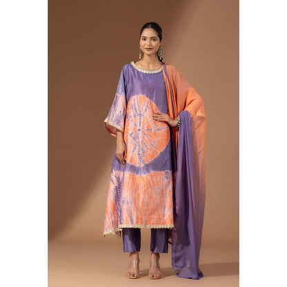 Finethreads by Hina & Nikhat Womens Tie & Dye Purple Kurta with Pant and Dupatta