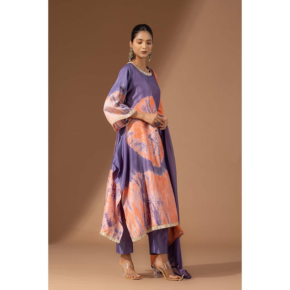 Finethreads by Hina & Nikhat Womens Tie & Dye Purple Kurta with Pant and Dupatta