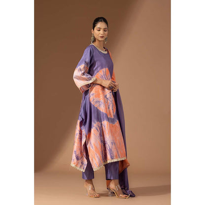 Finethreads by Hina & Nikhat Womens Tie & Dye Purple Kurta with Pant and Dupatta