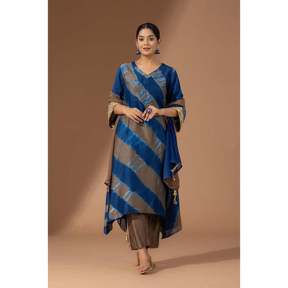 Finethreads by Hina & Nikhat Womens Tie & Dye Navy Blue Kurta with Pant and Dupatta