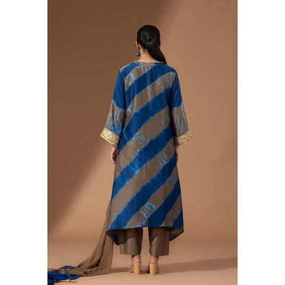 Finethreads by Hina & Nikhat Womens Tie & Dye Navy Blue Kurta with Pant and Dupatta