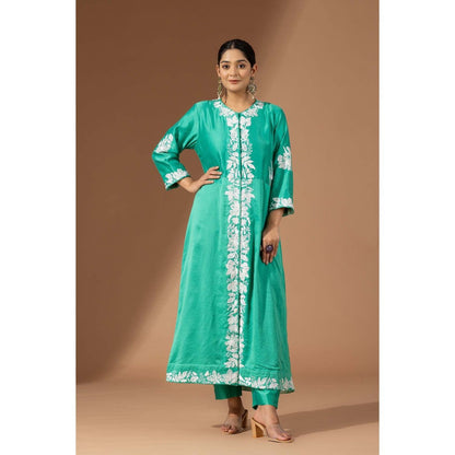 Finethreads by Hina & Nikhat Green Floral Cascade Kurta with Pant