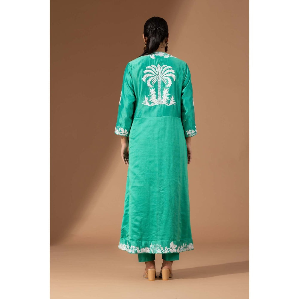 Finethreads by Hina & Nikhat Green Floral Cascade Kurta with Pant