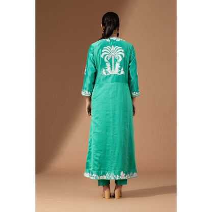 Finethreads by Hina & Nikhat Green Floral Cascade Kurta with Pant