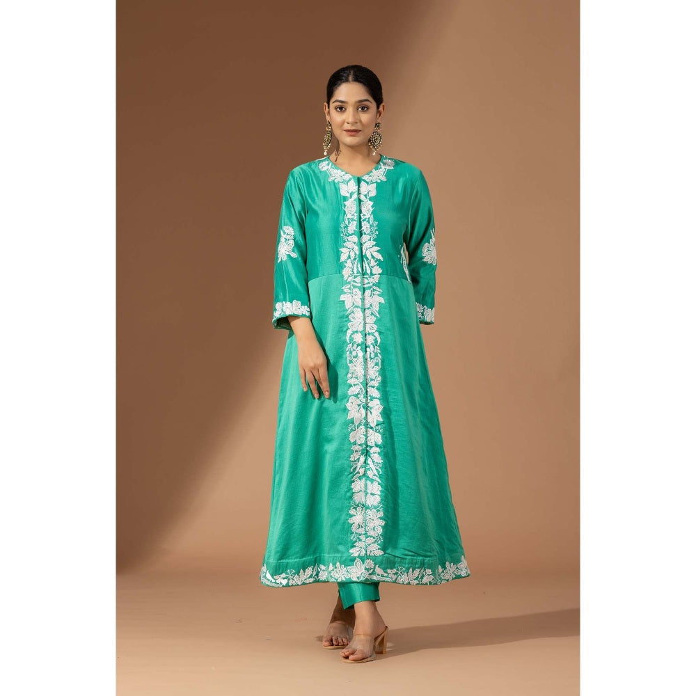 Finethreads by Hina & Nikhat Green Floral Cascade Kurta with Pant