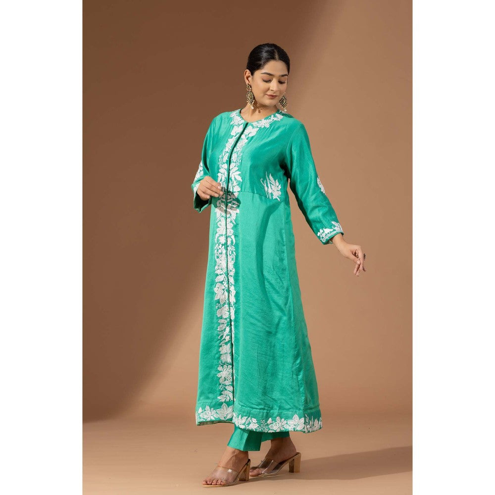 Finethreads by Hina & Nikhat Green Floral Cascade Kurta with Pant