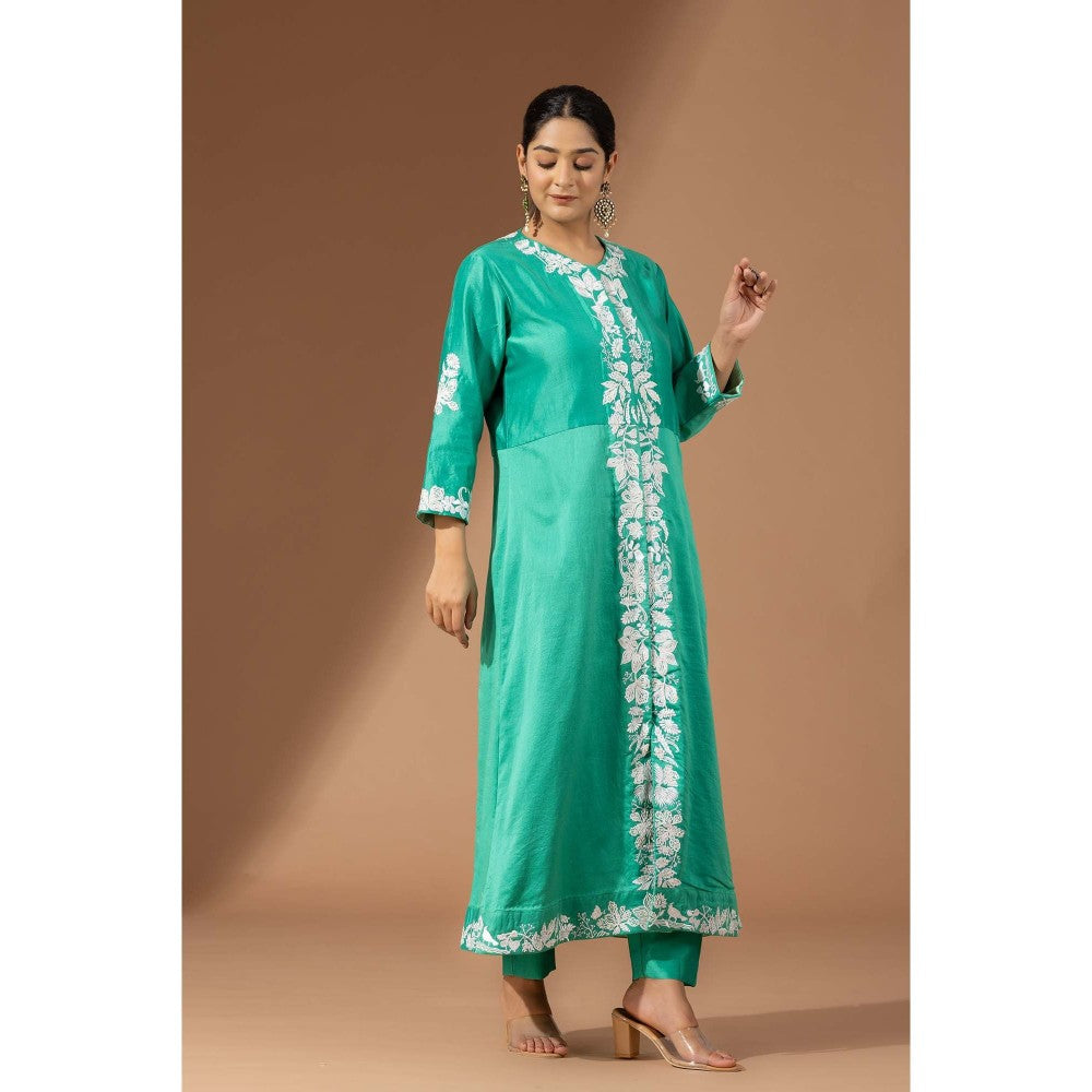 Finethreads by Hina & Nikhat Green Floral Cascade Kurta with Pant