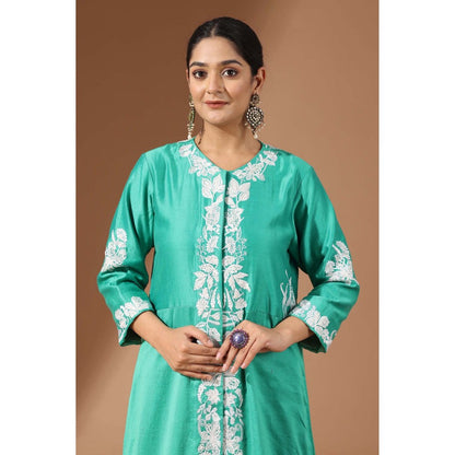 Finethreads by Hina & Nikhat Green Floral Cascade Kurta with Pant