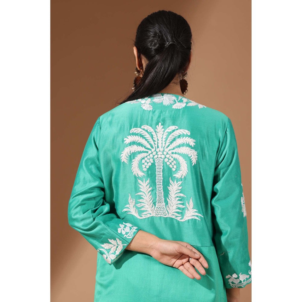 Finethreads by Hina & Nikhat Green Floral Cascade Kurta with Pant