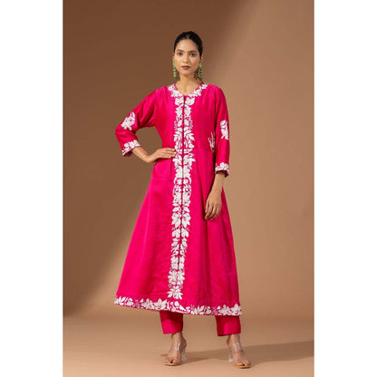 Finethreads by Hina & Nikhat Pink Floral Cascade Kurta with Pant