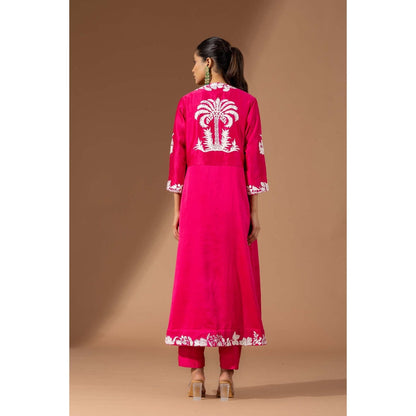 Finethreads by Hina & Nikhat Pink Floral Cascade Kurta with Pant