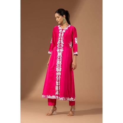 Finethreads by Hina & Nikhat Pink Floral Cascade Kurta with Pant
