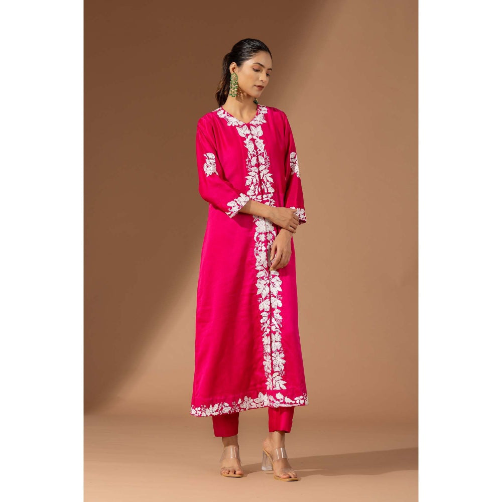 Finethreads by Hina & Nikhat Pink Floral Cascade Kurta with Pant