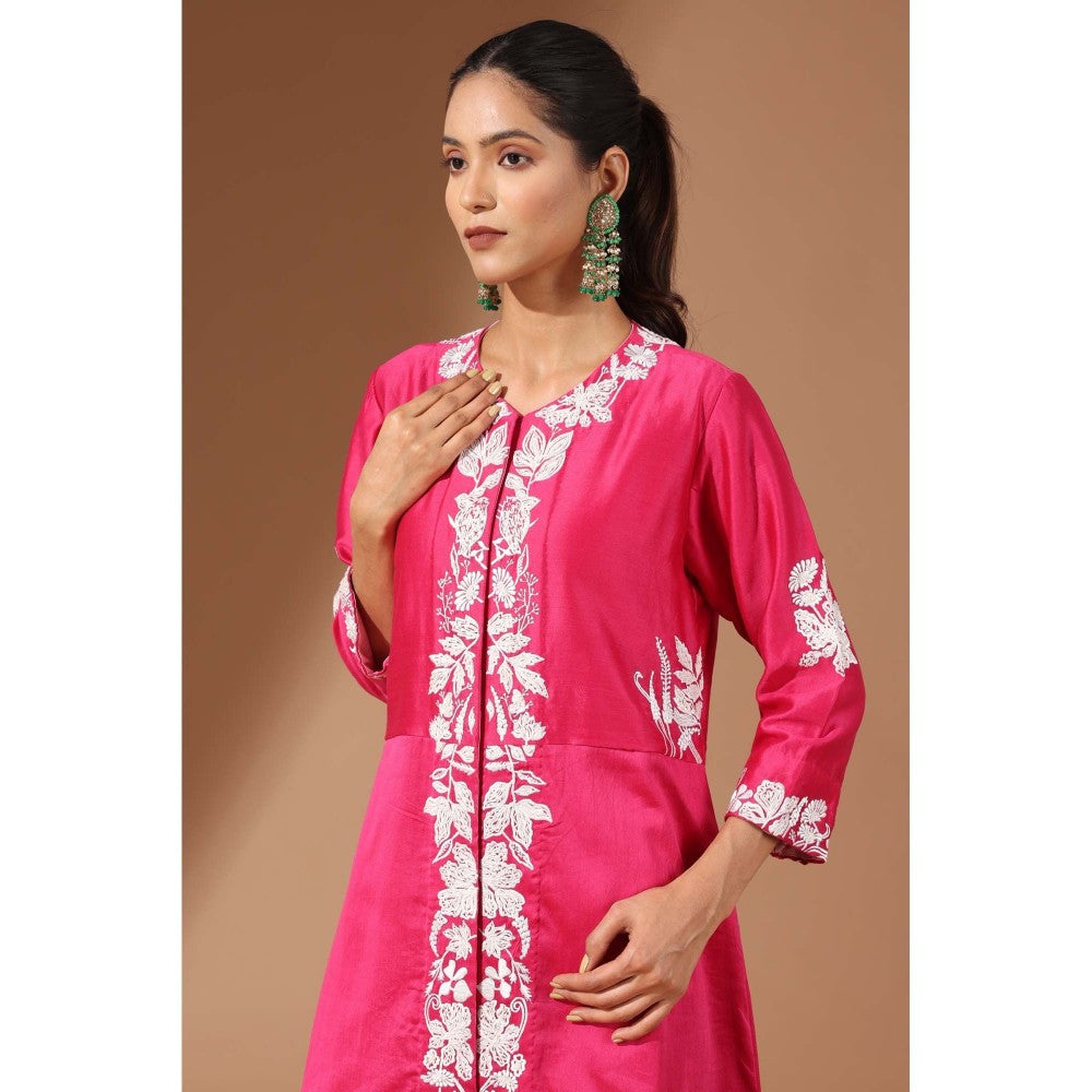 Finethreads by Hina & Nikhat Pink Floral Cascade Kurta with Pant