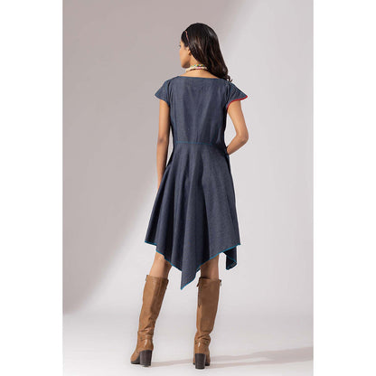 Finethreads by Hina & Nikhat Blue Handkerchief Denim Dress