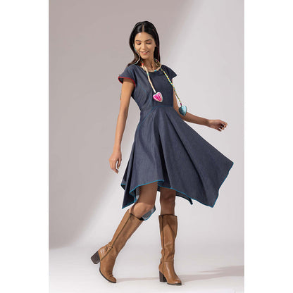 Finethreads by Hina & Nikhat Blue Handkerchief Denim Dress
