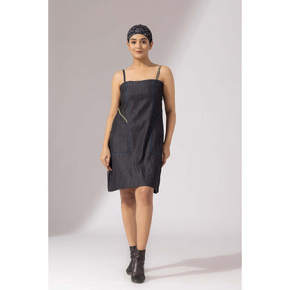 Finethreads by Hina & Nikhat Charcoal Spaghetti Denim Dress