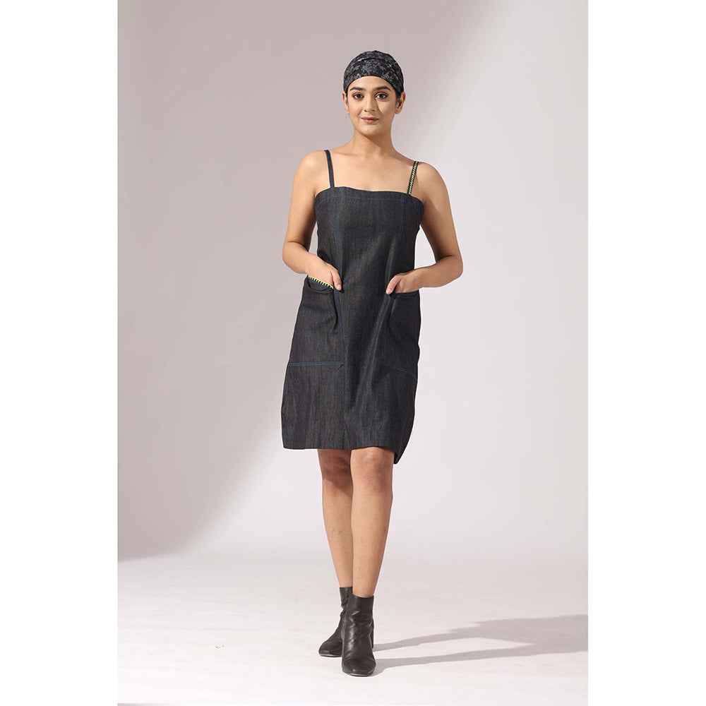 Finethreads by Hina & Nikhat Charcoal Spaghetti Denim Dress