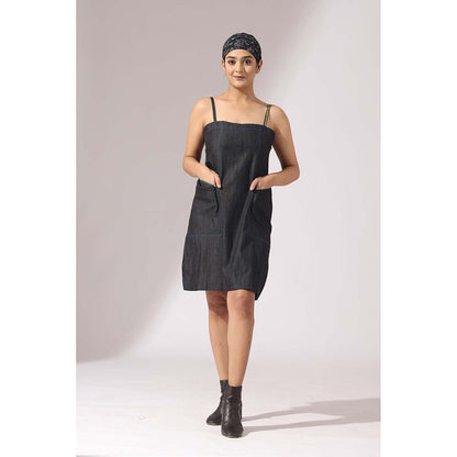Finethreads by Hina & Nikhat Charcoal Spaghetti Denim Dress