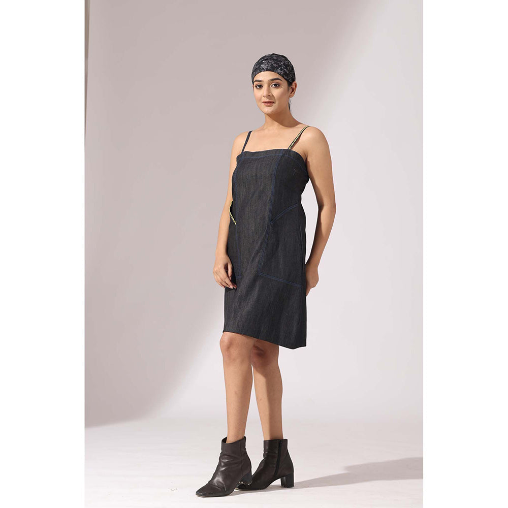 Finethreads by Hina & Nikhat Charcoal Spaghetti Denim Dress