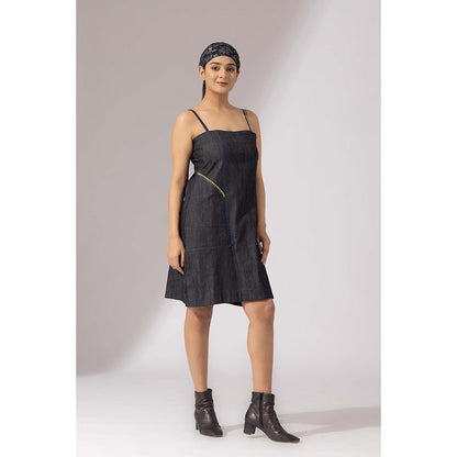 Finethreads by Hina & Nikhat Charcoal Spaghetti Denim Dress