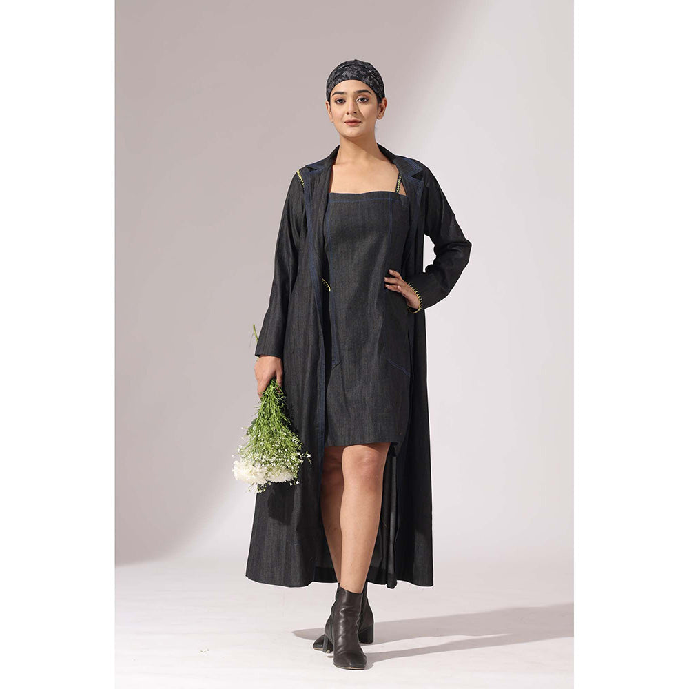 Finethreads by Hina & Nikhat Charcoal Spaghetti Denim Dress