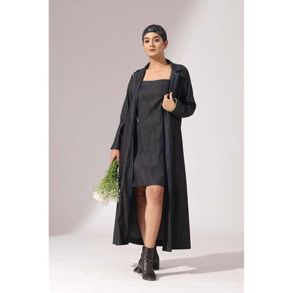 Finethreads by Hina & Nikhat Charcoal Spaghetti Denim Dress