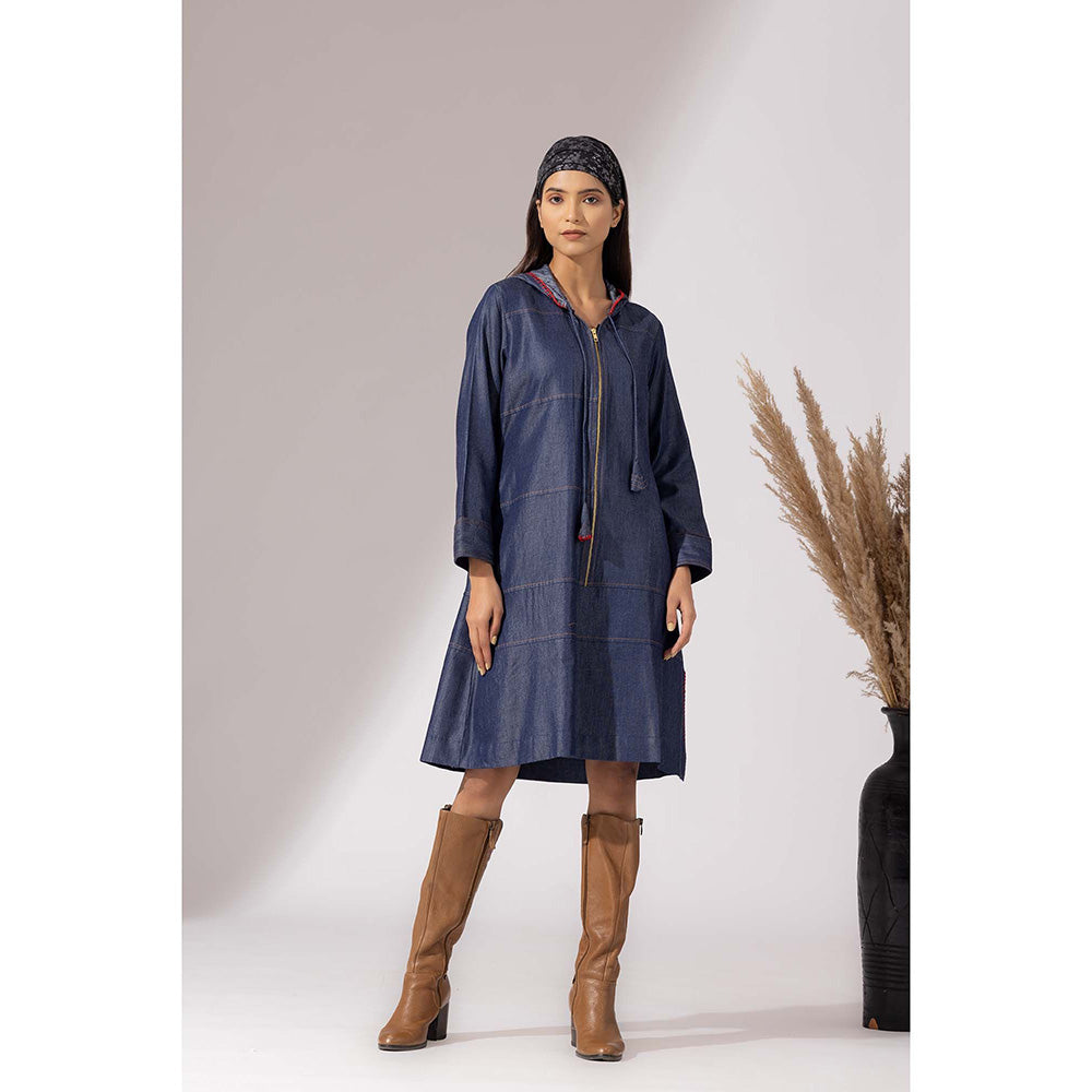 Finethreads by Hina & Nikhat Blue Hooded Denim Dress