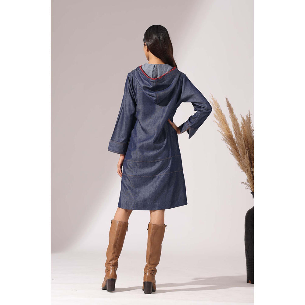Finethreads by Hina & Nikhat Blue Hooded Denim Dress