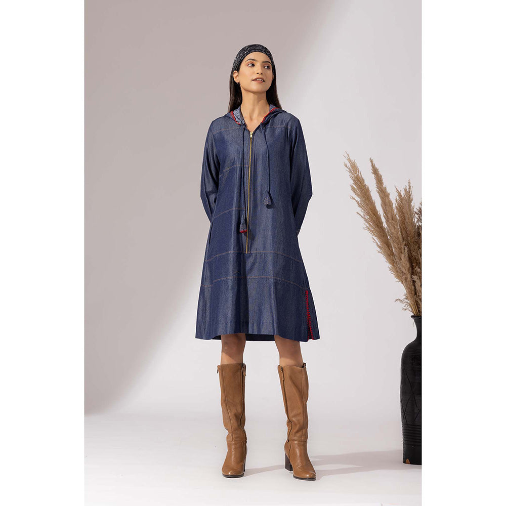 Finethreads by Hina & Nikhat Blue Hooded Denim Dress