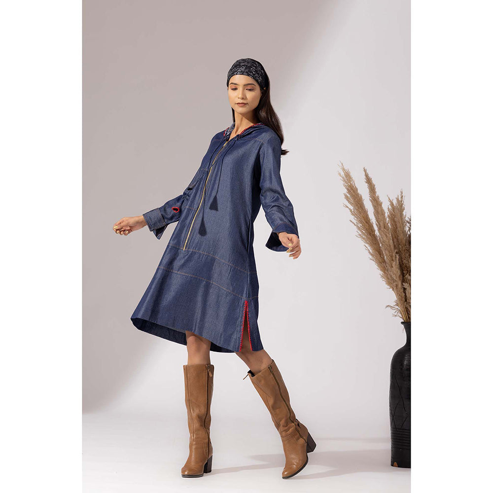 Finethreads by Hina & Nikhat Blue Hooded Denim Dress