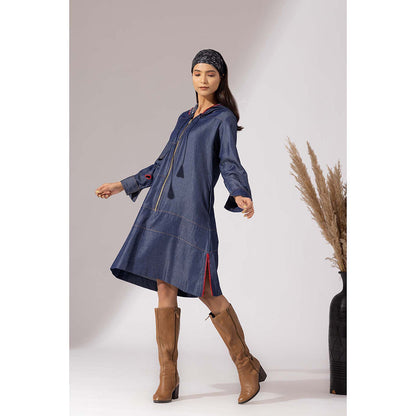 Finethreads by Hina & Nikhat Blue Hooded Denim Dress