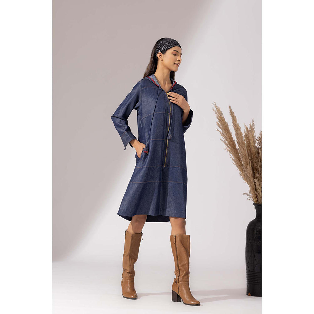 Finethreads by Hina & Nikhat Blue Hooded Denim Dress