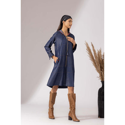 Finethreads by Hina & Nikhat Blue Hooded Denim Dress