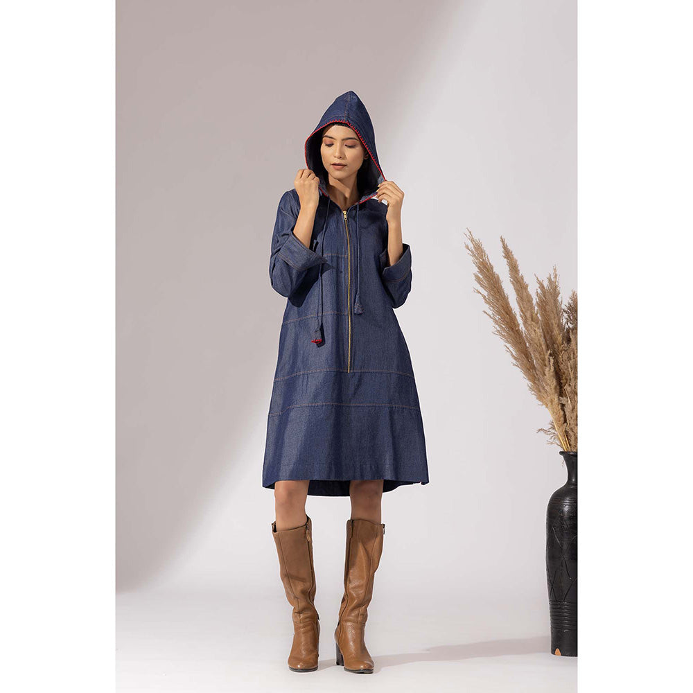 Finethreads by Hina & Nikhat Blue Hooded Denim Dress