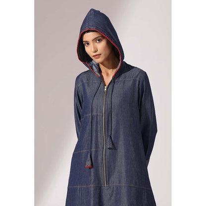 Finethreads by Hina & Nikhat Blue Hooded Denim Dress