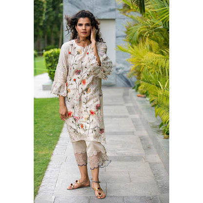 Finethreads by Hina & Nikhat Womens Off White Kurta Pant with and Dupatta and Inner